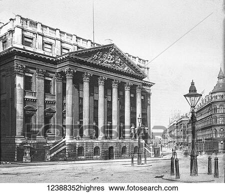 Stock Photograph - Magic Lantern slide circa 1900 views of London, England in Victorian times. The Mansion house. Fotosearch