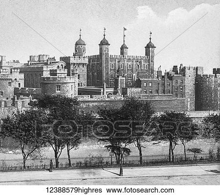 Magic Lantern slide circa 1900 views of London, England in Victorian times. Yower of London from Great Tower Hill. Man looking through railings at the building View Large Photo Image Stock Photograph - Magic Lantern slide circa 1900 views of London, England in Victorian times. Yower of London from Great Tower Hill. Man looking through railings at the building. Fotosearch