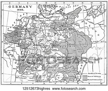 Stock Photograph - Map of Germany in 1648 after the Peace of Westphalia. From Hutchinson's History of the Nations, published 1915.. Fotosearch