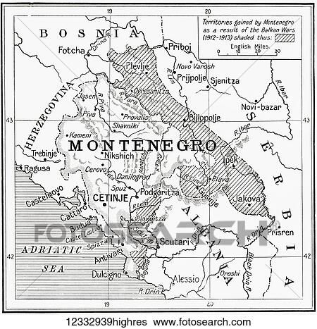 Stock Photograph - Map of Monte at the outbreak of WWI. From Hutchinson's History of the Nations, published 1915.. Fotosearch