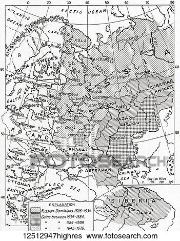 Map of Russia in the 16th and 17th centuries. From Hutchinson's History of the Nations, published 1915. View Large Photo Image Stock Photograph - Map of Russia in the 16th and 17th centuries. From Hutchinson's History of the Nations, published 1915.. Fotosearch