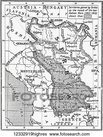Stock Photograph - Map of Serbia at the start of WWI. From Hutchinson's History of the Nations, published 1915.. Fotosearch