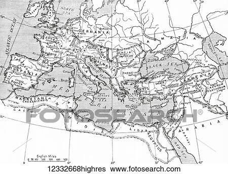Stock Photograph - Map of the Roman Empire 14 AD - 117 AD. From Hutchinson's History of the Nations, published 1915.. Fotosearch