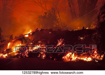 Stock Photograph - May 2018 eruption, Leilani Estates subdivision, East Rift Zone Kilauea Volcano, Big Island of Hawaii; Pahoa, Island of Hawaii, Hawaii, United States of America. Fotosearch