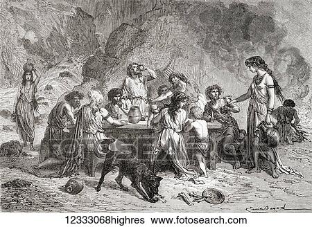 Men and women eating and drinking during the Bronze Age. From L'Homme Primitif, published 1870. View Large Photo Image Stock Photograph - Men and women eating and drinking during the Bronze Age. From L'Homme Primitif, published 1870.. Fotosearch