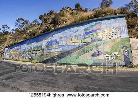 Stock Photograph - Modern patriotic mural along the road between Asmara and Keren; Emba Derho, Central Region, Eritrea. Fotosearch