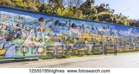 Stock Photograph - Modern patriotic mural along the road between Asmara and Keren; Emba Derho, Central Region, Eritrea. Fotosearch