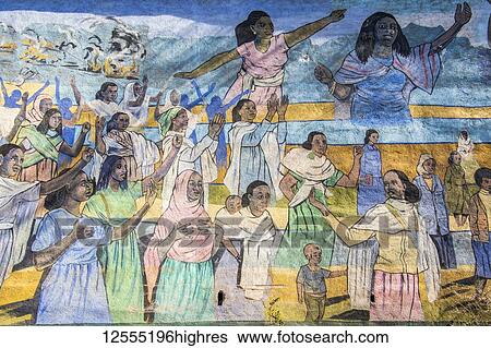 Stock Photograph - Modern patriotic mural along the road between Asmara and Keren; Emba Derho, Central Region, Eritrea. Fotosearch