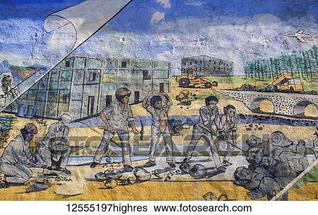 Stock Photograph - Modern patriotic mural along the road between Asmara and Keren; Emba Derho, Central Region, Eritrea. Fotosearch