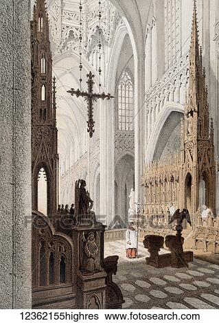 Stock Photograph - Monuments DArchitecture et de Sculpture en Belgique 1855. Lithographs by F. Stoobant. Monuments of architecture and sculpture in Belgium, Belgique. Published by C. Muquardt and printed by Simonan & Toovey. Artists and Engravers: Made by 'Francois.... Fotosearch