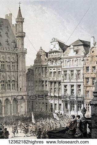 Stock Photograph - Monuments DArchitecture et de Sculpture en Belgique 1855. Lithographs by F. Stoobant. Monuments of architecture and sculpture in Belgium, Belgique. Published by C. Muquardt and printed by Simonan & Toovey. Artists and Engravers: Made by 'Francois.... Fotosearch