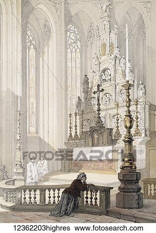 Stock Photograph - Monuments DArchitecture et de Sculpture en Belgique 1855. Lithographs by F. Stoobant. Monuments of architecture and sculpture in Belgium, Belgique. Published by C. Muquardt and printed by Simonan & Toovey. Artists and Engravers: Made by 'Francois.... Fotosearch
