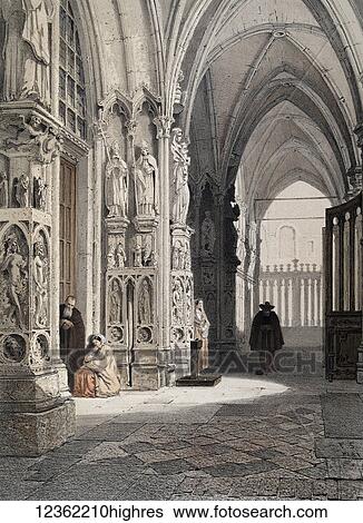 Stock Photograph - Monuments DArchitecture et de Sculpture en Belgique 1855. Lithographs by F. Stoobant. Monuments of architecture and sculpture in Belgium, Belgique. Published by C. Muquardt and printed by Simonan & Toovey. Artists and Engravers: Made by 'Francois.... Fotosearch