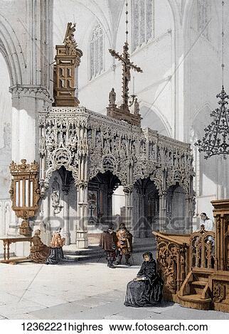Stock Photograph - Monuments DArchitecture et de Sculpture en Belgique 1855. Lithographs by F. Stoobant. Monuments of architecture and sculpture in Belgium, Belgique. Published by C. Muquardt and printed by Simonan & Toovey. Artists and Engravers: Made by 'Francois.... Fotosearch