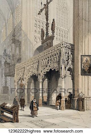 Stock Photograph - Monuments DArchitecture et de Sculpture en Belgique 1855. Lithographs by F. Stoobant. Monuments of architecture and sculpture in Belgium, Belgique. Published by C. Muquardt and printed by Simonan & Toovey. Artists and Engravers: Made by 'Francois.... Fotosearch
