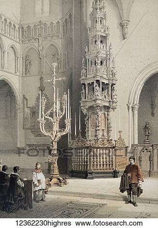 Stock Photograph - Monuments DArchitecture et de Sculpture en Belgique 1855. Lithographs by F. Stoobant. Monuments of architecture and sculpture in Belgium, Belgique. Published by C. Muquardt and printed by Simonan & Toovey. Artists and Engravers: Made by 'Francois.... Fotosearch
