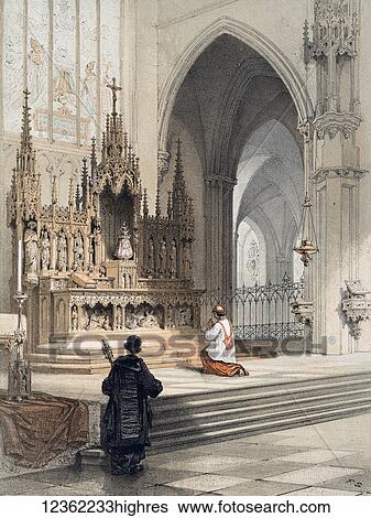 Stock Photograph - Monuments DArchitecture et de Sculpture en Belgique 1855. Lithographs by F. Stoobant. Monuments of architecture and sculpture in Belgium, Belgique. Published by C. Muquardt and printed by Simonan & Toovey. Artists and Engravers: Made by 'Francois.... Fotosearch