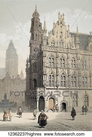 Stock Photograph - Monuments DArchitecture et de Sculpture en Belgique 1855. Lithographs by F. Stoobant. Monuments of architecture and sculpture in Belgium, Belgique. Published by C. Muquardt and printed by Simonan & Toovey. Artists and Engravers: Made by 'Francois.... Fotosearch