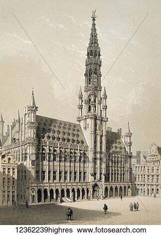 Stock Photograph - Monuments DArchitecture et de Sculpture en Belgique 1855. Lithographs by F. Stoobant. Monuments of architecture and sculpture in Belgium, Belgique. Published by C. Muquardt and printed by Simonan & Toovey. Artists and Engravers: Made by 'Francois.... Fotosearch