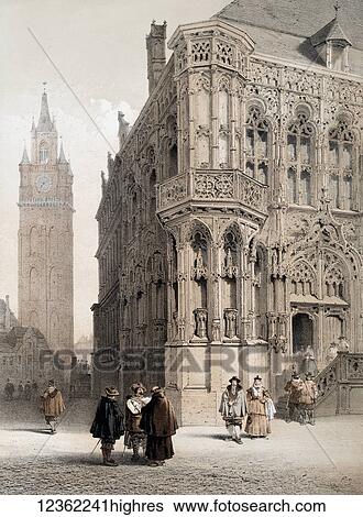 Stock Photograph - Monuments DArchitecture et de Sculpture en Belgique 1855. Lithographs by F. Stoobant. Monuments of architecture and sculpture in Belgium, Belgique. Published by C. Muquardt and printed by Simonan & Toovey. Artists and Engravers: Made by 'Francois.... Fotosearch