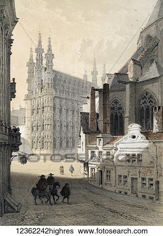 Stock Photograph - Monuments DArchitecture et de Sculpture en Belgique 1855. Lithographs by F. Stoobant. Monuments of architecture and sculpture in Belgium, Belgique. Published by C. Muquardt and printed by Simonan & Toovey. Artists and Engravers: Made by 'Francois.... Fotosearch