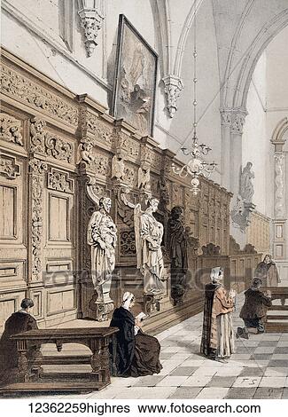 Stock Photograph - Monuments DArchitecture et de Sculpture en Belgique 1855. Lithographs by F. Stoobant. Monuments of architecture and sculpture in Belgium, Belgique. Published by C. Muquardt and printed by Simonan & Toovey. Artists and Engravers: Made by 'Francois.... Fotosearch