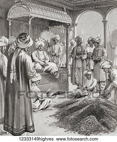 Stock Photograph - Muhammad bin Tughluq, aka Prince Fakhr Malik, Jauna Khan, Ulugh Khan; died 20 March 1351. Sultan of Delhi of Turkic descent. Muhammad bin Tughluq issuing token currency; that is coins of brass and copper were minted whose value was equal to that of.... Fotosearch