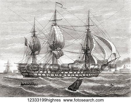 Napolon, a 90-gun ship of the line of the French Navy, the first purpose-built steam battleship in the world. From Les Merveilles de la Science, published 1870. View Large Photo Image Stock Photograph - Napolon, a 90-gun ship of the line of the French Navy, the first purpose-built steam battleship in the world. From Les Merveilles de la Science, published 1870.. Fotosearch