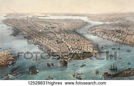 New York and Brooklyn in the mid-1850's, after a work by French illustrator Theodore Muller, 1819-1879. View Large Photo Image Stock Photograph - New York and Brooklyn in the mid-1850's, after a work by French illustrator Theodore Muller, 1819-1879.. Fotosearch