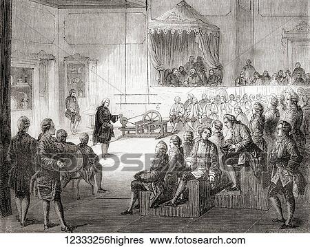 Nollet conducting a physics course at the college of Navarre in 1754. Jean-Antoine Nollet aka Abb Nollet, 1700 1770. French clergyman and physicist. From Les Merveilles de la Science, published 1870. View Large Photo Image Stock Photograph - Nollet conducting a physics course at the college of Navarre in 1754. Jean-Antoine Nollet aka Abb Nollet, 1700 1770. French clergyman and physicist. From Les Merveilles de la Science, published 1870.. Fotosearch