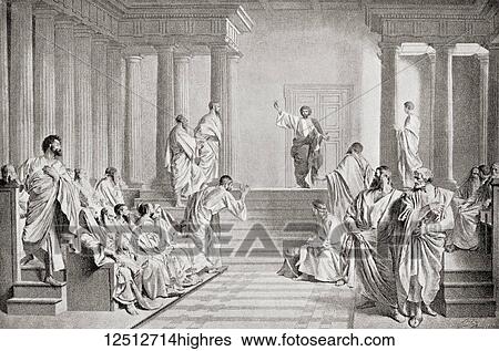Stock Photograph - Paul the Apostle, aka Saint Paul and Saul of Tarsus. Saint Paul delivering the Areopagus sermon in Athens, Greece. From Hutchinson's History of the Nations, published 1915.. Fotosearch