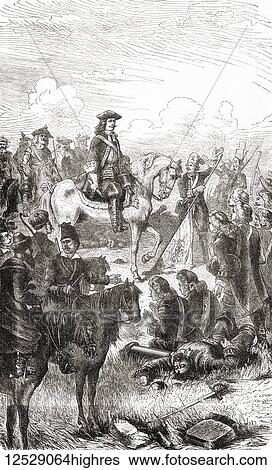Stock Photograph - Peter I at The Battle of Poltava, 1709. Peter the Great, aka Peter I, 1672 1725. Ruler of the Tsardom of Russia and later the Russian Empire. From Ward and Lock's Illustrated History of the World, published c. 1882.. Fotosearch