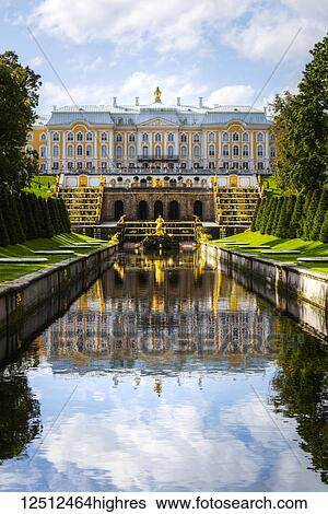 Peterhof Palace viewed from the sea canal; Petergof, Saint Petersburg, Russia View Large Photo Image Stock Photograph - Peterhof Palace viewed from the sea canal; Petergof, Saint Petersburg, Russia. Fotosearch