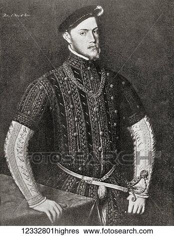 Stock Photograph - Philip II of Spain, 1527 1598, called the Prudent. King of Spain, King of Portugal as Philip I, King of Naples and Sicily and jure uxoris King of England and Ireland during his marriage to Queen Mary I. Duke of Milan and lord of the Seventeen.... Fotosearch