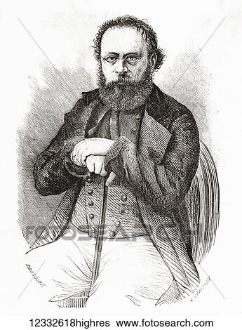 Stock Photograph - Pierre-Joseph Proudhon, 1809 1865. French politician and the founder of mutualist philosophy. From Album-Evenement, Prime du Journal L'Evenement, published 1865.. Fotosearch
