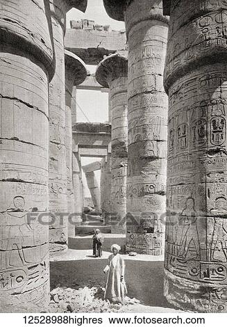 Stock Photograph - Pillars of the Great Hypostyle Hall from the Precinct of Amun-Re in the Great Temple at Karnak, Egypt. From The Wonders of the World, published c. 1920.. Fotosearch