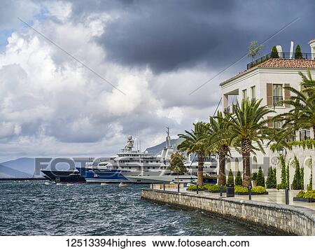 Stock Photograph - Porto Monte, in the Bay of Kotor with cruise ships mooring in the port; Monte. Fotosearch