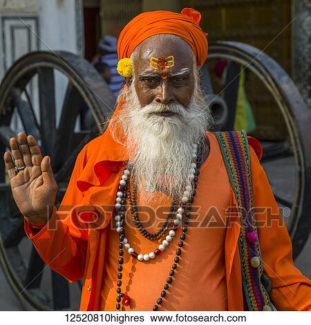 Stock Photograph - Portrait of a Hindu man; Jaipur, Rajasthan, India. Fotosearch