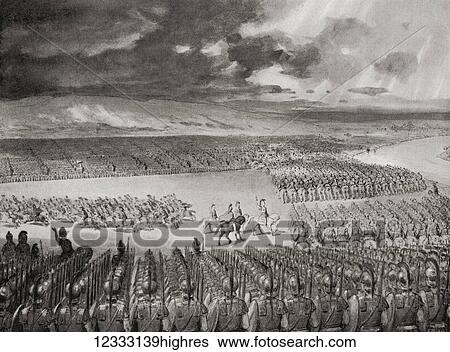 Stock Photograph - Porus or Poros, King of the Paurava awaits the attack of Alexander the Great prior to the Battle of the Hydaspes, 326 BC. From Hutchinson's History of the Nations, published 1915.. Fotosearch