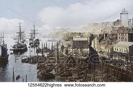 Postcard circa 1900, Victorian/Edwardian Social History. North Shields Fish Quay on river Tyne in 1890. Fishing boats, people and work on the river; North Shields, Tyne and Wear, England View Large Photo Image Stock Photograph - Postcard circa 1900, Victorian/Edwardian Social History. North Shields Fish Quay on river Tyne in 1890. Fishing boats, people and work on the river; North Shields, Tyne and Wear, England. Fotosearch