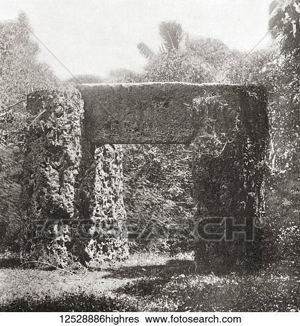 Stock Photograph - Prehistoric monument, Tonga, Polynesia. From The Wonders of the World, published c. 1920.. Fotosearch