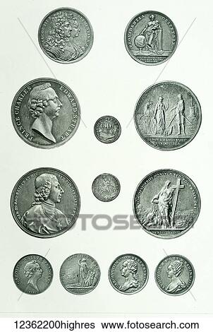 Stock Photograph - Prince Charles Edward book by Andrew Lang. Printed in 1900 only 1, 500 copies printed. This image is from copy number 220. The plates were engraved by Manzi Joyant & Co at Asnieres-sur-Seine, near Paris. Bronze medal commemorating birth Prince Charles.... Fotosearch