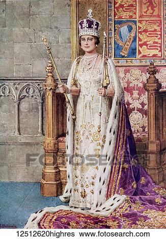 Stock Photograph - Queen Elizabeth in coronation robes, 1936. Elizabeth Angela Marguerite Bowes-Lyon, 1900 2002. Wife of King George VI and mother of Queen Elizabeth II. From The Coronation Book of King George VI and Queen Elizabeth, published 1937.. Fotosearch