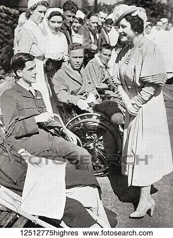 Queen Elizabeth visiting the survivors of Dunkirk. Queen Elizabeth, The Queen Mother. Elizabeth Angela Marguerite Bowes-Lyon, 1900 2002. Wife of King George VI and mother of Queen Elizabeth II. View Large Photo Image Stock Photograph - Queen Elizabeth visiting the survivors of Dunkirk. Queen Elizabeth, The Queen Mother. Elizabeth Angela Marguerite Bowes-Lyon, 1900 2002. Wife of King George VI and mother of Queen Elizabeth II.. Fotosearch