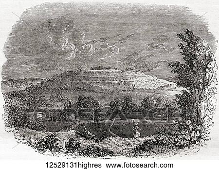 Stock Photograph - Remains of Old Sarum, the site of the earliest settlement of Salisbury in England, seen here in the mid 19th century. From Old England: A Pictorial Museum, published 1847.. Fotosearch