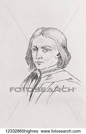 Stock Photograph - Ridolfo Ghirlandaio or Ghirlandajo, 1483 1561. Italian Renaissance painter. From Le Vite de' pi eccellenti pittori, scultori, e architettori or Lives of the Most Excellent Painters, Sculptors, and Architects by Vasari, published 1829.. Fotosearch