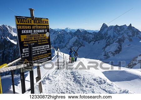 Stock Photograph - Route Down To The Vallee Blanche, Off-Piste Skiing; Chamonix, France. Fotosearch