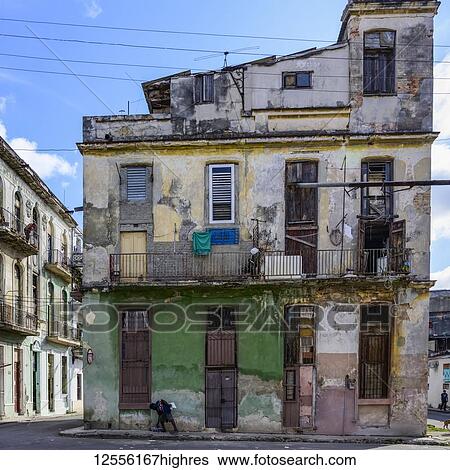 Stock Photograph - Run-down residential building; Havana, Cuba. Fotosearch