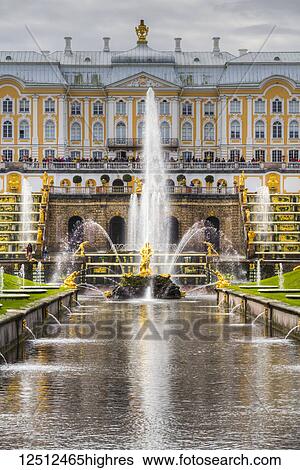 Samson Fountain and Peterhof Palace viewed from the sea canal; Petergof, Saint Petersburg, Russia View Large Photo Image Stock Photograph - Samson Fountain and Peterhof Palace viewed from the sea canal; Petergof, Saint Petersburg, Russia. Fotosearch