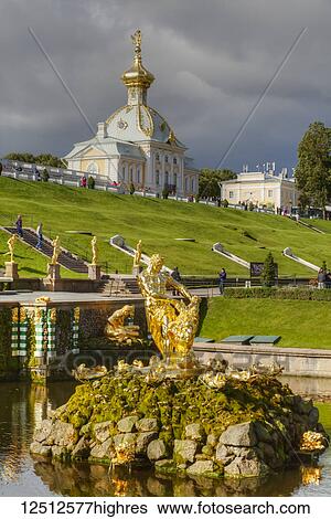 Samson Fountain (foreground), West Chapel (background); Peterhof, Russia View Large Photo Image Stock Photograph - Samson Fountain (foreground), West Chapel (background); Peterhof, Russia. Fotosearch